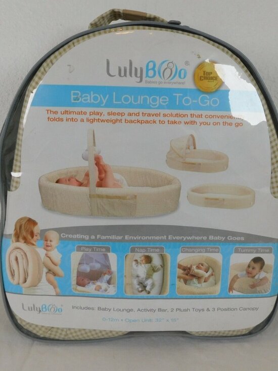 LulyBoo Baby Lounge To-Go Backpack Beige Play Nap Changing Activity Bar BLFN001 - Picture 1 of 12
